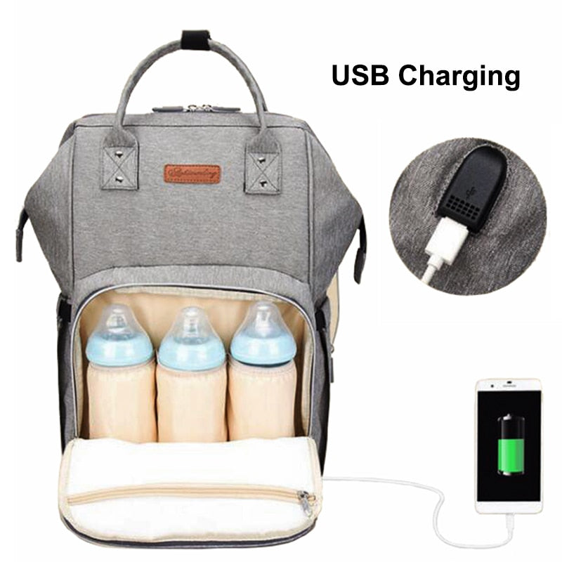 New Yorker Backpack Diaper Bag (USB Charging Port)